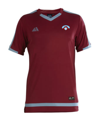 Club Football Shirt (Embroidered Badge and White Printing) Maroon/Sky