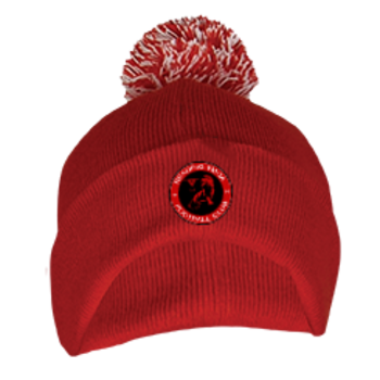 Bobble Hat- Red/White (Embroidered Blackout Badge)