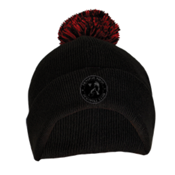 Bobble Hat- Black/Red (Embroidered Blackout Badge)